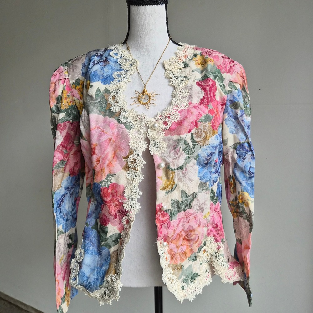 Vintage Nah Nah Collections Tapestry‎ Blazer Women 14 Coquette Fairy Victorian